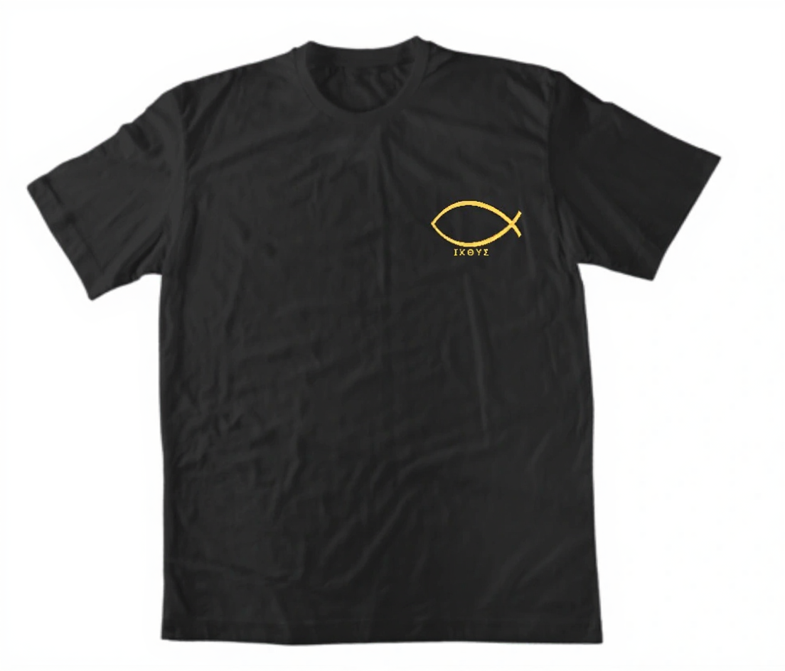 Черна православна тениска – Ихтис златен – Черна