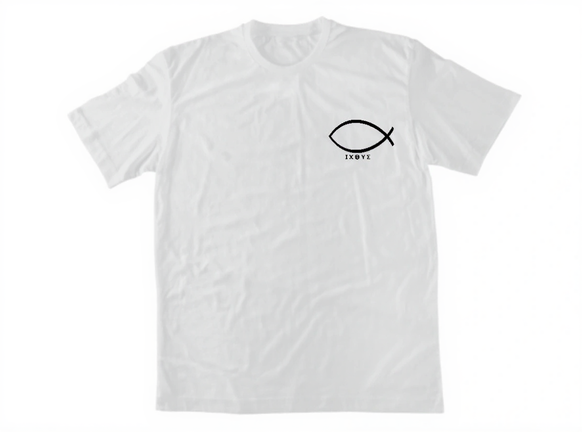 Бяла тениска – Ихтис класик – Бяла с черен принт